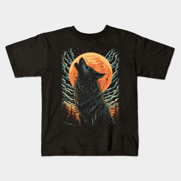 Howling wolf at the moon Kids T-Shirt by Yopi